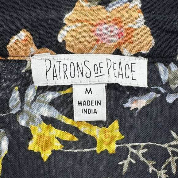 Patrons Of Peace Black Floral Open Front Cardigan Wrap With Long Sleeves Size M - Picture 6 of 8